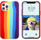 Yesunktt for iPhone 14 Personalized Creative Cute Rainbow Stripes Liquid Silicone Protective Phone Case, Gradient Colorful for Girls, Women, Men,Red