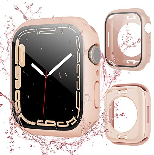 owlhold Cover Apple Watch Series 9/8/7 45mm Impermeabile, 360° Case con Pellicola Protezione Schermo Vetro Temperato, IP68 fronte retro Custodia per Apple Watch Series 8/7 45 mm -Rosa