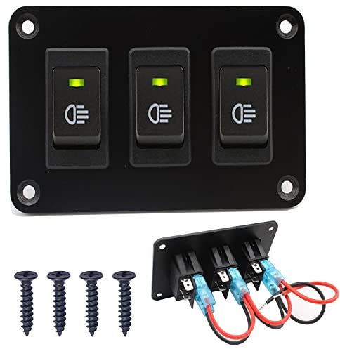 RUNCCI-YUN 3 Gang 12V pannello interruttore, Pannello interruttore a bilanciere 4 Pin On Off Toggle interruttori luce Verde pannello impermeabile per 12V/24V Marine Boat RV Truck Car ATV