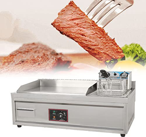 Plancha Cocina Eléctrica Profesional, Parrillas Profesional de Hierro Fundido Esmaltado de 5500W, Temperatura 50-300 °C, con Cajón de Aceite Extraíble para Commercial Barbacoas Casa Restaurante