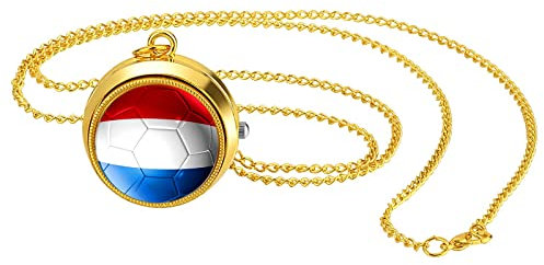 JewelryWe Taschenuhr Herren Weltmeisterschaft WM Niederlande Niederländische Flagge Kettenuhr Analog Quarz Uhr mit Halskette Kette Pocket Watch Geschenk für Männer Frau