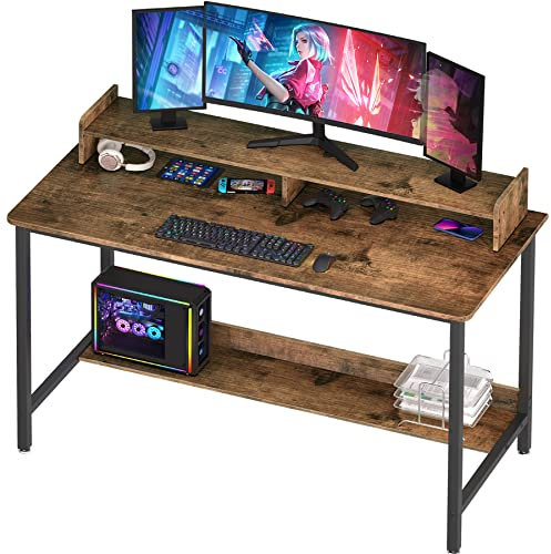 WOODYNLUX Computertisch mit Regalen, 43 Zoll Gaming Schreibtisch, Möbel für Arbeitszimmer PC Tisch Workstation mit Stauraum für Home Office, Wohnzimmer, Schlafzimmer, Metallrahmen, Rustikal