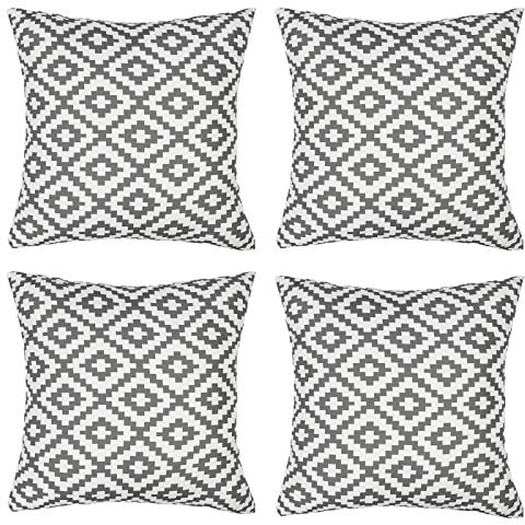 Brentfords 4 Pack of Geometric Outdoor Cushions Cushion Covers Water Resistant Home Geo Grey Decorative Seat Pads Garden Patio Pillow, 45 x 45cm