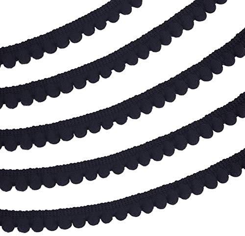 PandaHall 22.9m Pompoms Bälle Fransenbesatz, 12mm Single Edge Ball Trim Fransen Bommelborte Schwarz Nähband Crafts Pompoms Quaste Spitze Zum Nähen DIY Crafts Party Home Decoration