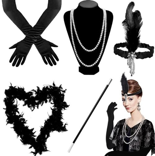 BSITSSS 5-Teiliges 20er Jahre Kostüm für Damen, Gatsby Mafia Kleid mit Accessoires, Party Kostüm für Halloween und Weihnachten