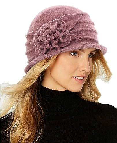 Runde Cloche Hut für Frauen Vintage Wolle 1920er Jahre Cloche Wintermütze, Pink, Medium