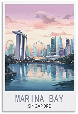 Marina Bay Singapur Vintage-Reiseposter, Landschaft, 20 x 30 cm, Wandkunstdruck, Leinwand-Kunst-Poster, modernes Familienschlafzimmer-Dekor-Poster