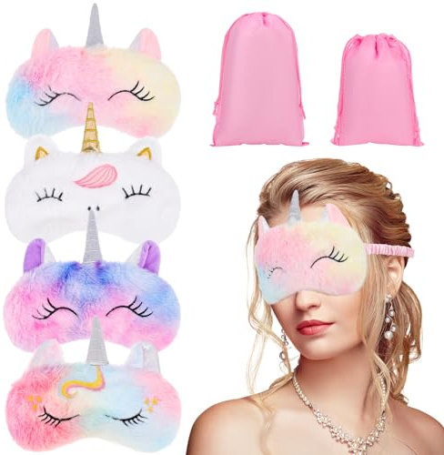Firtink 4 Stück Schlafmaske, Universell für Erwachsene und Kinder Schlafmaske Kinder Mädchen, Augenmaske Schlafmaske, Schlafmaske Einhorn Augenmaske für Ruhe, Schlaf oder Maskerade