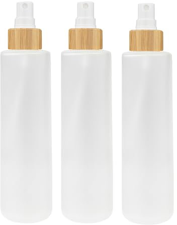 Wachsmann Leere Sprühflasche Glas 150 ml mit Bambusverschluss und Gravur, 2 Stück, Sprayflasche zum Befüllen mit Sprühkopf extra feine Vernebelung Deiner DIY-Naturkosmetik, Sprühkopfbehälter Haare