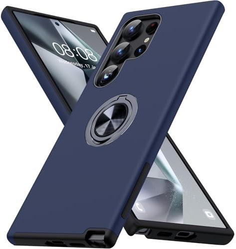 AOUIA Hülle für Samsung Galaxy S24 Ultra, Samsung Galaxy S24 Ultra Hülle mit Unsichtbarem Magnetisch 360° Ring Ständer, Kratzfest Slim Soft Bumper Schutzhülle für Samsung S24 Ultra (Blau)