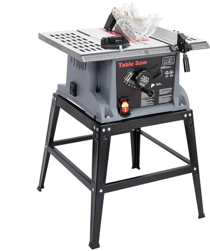 10 Inch 1800W 5000RPM Portable Table Saw with Stand, Safety Switch, Push Stick, 90° Cross Cut & 0-45° Cutting, Multi-Function Table Saw for Woodworking, Wood Working,