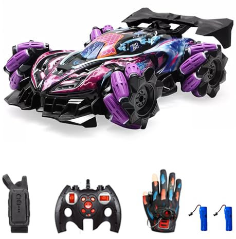 Goolsky Télécommande Spray Stunt Car 2,4 GHz - Fonction Cool Lights, Musique, Side Drift, Gant Geste, Horloge Radio-pilotée, 3 Modes de Commande, 2 Piles