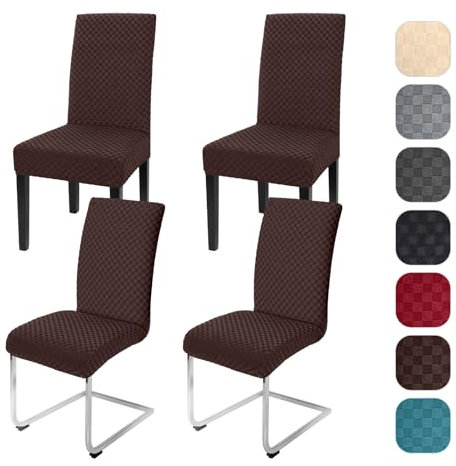 Yugarlibi Jacquard Stuhlhussen 4er Set Stretch Stuhlhussen Schwingstuhl Elastische Moderne Stuhlbezug Abnehmbarer Waschbarer Stühle Schutz für Küche Restaurant Bar Hotel Bankett (Kaffee, 4 Stück)