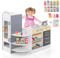 DREAMADE Kasse Kaufladen Kinder, Kaufmansladen Holz mit realistischer Kasse & Verkaufsautomat, Spiel-Supermarkt mit 15 Zubehör & Kreidetafel, Verkaufsstand Spielzeug Set für Kinder ab 3 Jahren (Weiß)