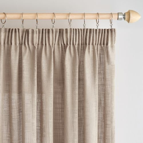 Woaboy Leinen Gardinen Kräuselband 2er Set 140x245cm Dunkelbraun