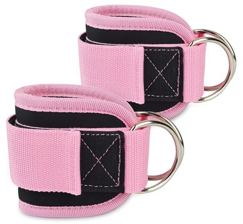 2Pcs Gym Ankle Strap Cable Attachment, Ankle Straps for Cable Machines Adjustable Strap,Double D-Ring Ankle Gym Cuff for Kickback Legs, Glute Workouts, Leg Extensions(Pink)