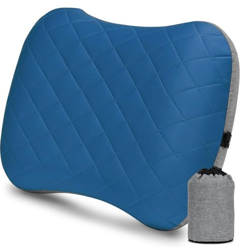Yissvic Aufblasbares Kissen Camping Kissen Reisekissen Nackenkissen Ultraleicht mit Abziehbarem Kissenbezug für Camping Wandern Outdoor Blau