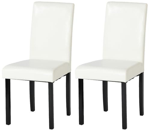Liink1Ga Küchenstühle 2er Set Stühle Esszimmer 2er Set, Holzstühle/Essstuhl/Esszimmerstühle Holz Für Büro/Küche/Esszimmer/Wohnzimmer Stühle aus 3 cm Gummiholzbein/Kunstleder Stuhl Weiß 92 cm Hohe