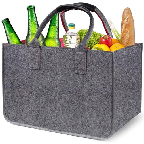 Einkaufskorb Groß 30, Faltbarer Einkaufstasche mit Ledergriff, Filztaschen kanten sind fein gesäumt, Robust und Langlebig, Geeignet für Einkaufskörbe, Holztransport, Strandtaschen, Seesäcke