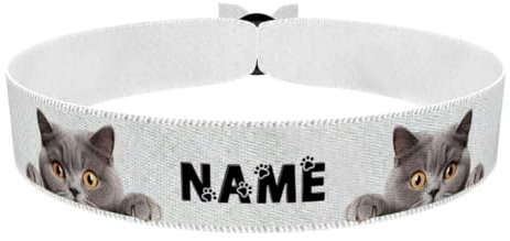 Britische Kurzhaarkatze II Stoffarmband anpassbar mit Name - modisches Satin-Armband für Katzenliebhaber - personalisierte Geschenke - Katzenaccessoires - Geschenkideen für Katzenfreunde