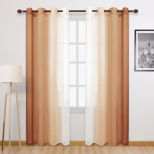 DWCN Herbst-Vorhänge aus Kunstleinen, Ombré-Stil, durchscheinend, 213,4 cm lang, Farbverlauf, Halbvoile, Vorhänge für Schlafzimmer und Wohnzimmer, 2 Stück, Fenstervorhänge mit Ösen, 132 x 213 cm lang