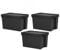 M1SS Set of 3-62L Litre Bam Black Recycled Plastic Heavy Duty Storage Box With Lid Home Office Stackable Container (62L)