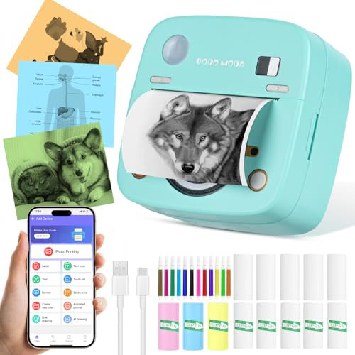 Comius Sharp Mini Impresora, Bluetooth Impresora Fotográfica, Mini Impresora Termica Movil Inalámbrica con Papel y lápiz de Color, Etiqueta de Imagen Impresora, Impresora Térmica de Bolsillo (F)