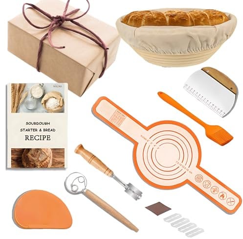 Handmade Eco-friendly Banneton Proofing Basket, Sourdough Starter Kit, Bread Making Supplies Tools, Sourdough Starter Jar, Sourdough Bread Baking Supplies (orange, 9pcs)
