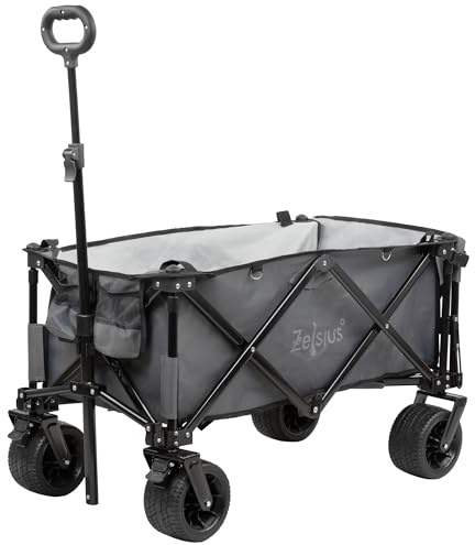 Zelsius Bollerwagen faltbar | Grau | Transportwagen, Handwagen, Klappbollerwagen | Klappwagen, Gerätewagen, Faltwagen | Faltbollerwagen klappbar, Gartenkarre mit Sonnendach, Transportkarre