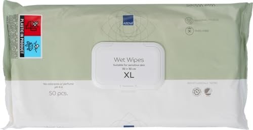 ABENA Wet Wipes For Adults | Pack of 50 Cleansing Wipes For Health & Personal Care | Adult Wipes Measuring 30x30cm | Wet Wipes That Can Be Used As Body Wipes For Adults No Shower