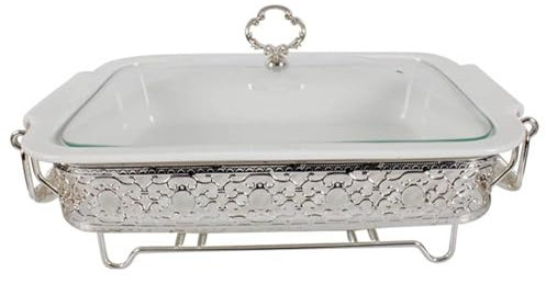 Ensemble de buffet en acier inoxydable Chafing Dish Chafing Dish en céramique blanche avec couvercle en verre Chafing Dish et ensemble de réchaud de buffet Plateaux chauffants pour buffets Mariages