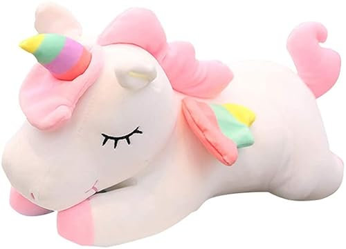 SNOWOLF Einhorn Stofftier Spielzeug Liegen Niedliches weiches Einhorn Plüsch Umarmungskissen mit Regenbogenflügeln Kawaii Spielzeug für Kinder Mädchen (weiß, 60cm)