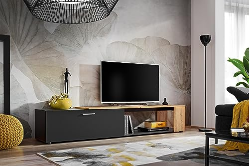 Deconation Meuble TV Maze II - Noir/Beige - L 200 X H 39 X P 40 Cm