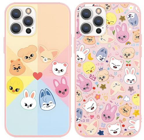 nurkorki 2 Stück Schwarz Handyhülle für iPhone 14 iPhone 13 Hülle 6,1,Kpop Stray Kids Skzoo Muster Design Aesthetic Schutzhülle für Mädchen Frauen Skz Fans Cover,Silikon TPU Stoßfest Case,Cute
