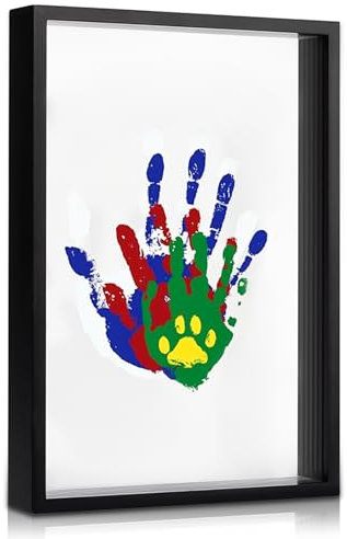 Baby Fussabdruck Set, 31 * 22.4cm DIY Familien Handabdruck Set, Bastel-Fotorahmen aus Holz Handabdruck Set, Holzrahmen Zum Basteln, Geschenke für Werdende und Frischgebackene Eltern mit 6 Acrylfarben