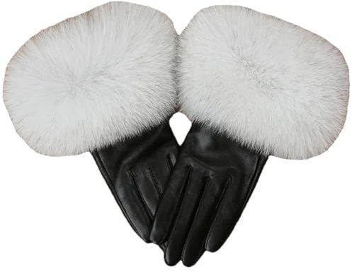 Damen Echtlederhandschuh Echtfell Handschuhe Blau Fuchsfell Einheitsgröße, Blaues Fuchsfell, One size