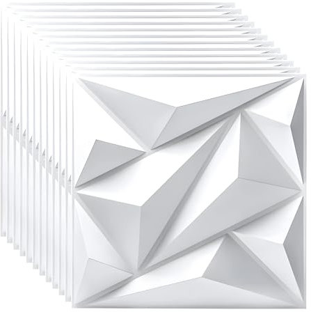 JOLOV 12-Pack 3D Wall Panels - Decorative PVC Diamond Textured Paneling, 11.8x11.8 Matte White, Modern Accent for Gaming Living Room TV Background (S188)