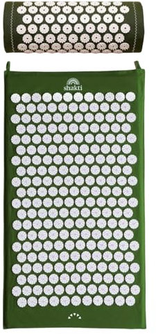 ShaktiMat [Das Original seit 2007] Akupressurmatte und Akupressurkissen Set zur Entspannung für Rücken, Nacken, Füße, GOTS-zertifizierte Bio-Baumwolle, Ethische Handarbeit, Grün