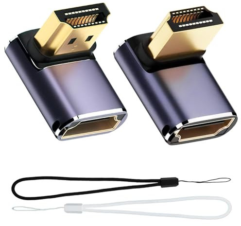 JUGCUT 2Pcs 8K HDMI 90 Degree Adapter 48Gbps HDMI 2.1 Male to Female Right Angle Adapter with LED Indicator 8K@60Hz 4K@120Hz Up/Down Angled Extender for PS5, Xbox, Laptop, TV, Monitor