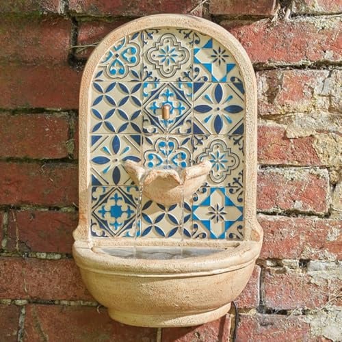 Festive Lights - Solarwasserbrunnen Aragon von 50 cm mit Mosaikdesign, mehrfarbige Polyresin, IP44-Klassifizierung, Funktion für den Außenbereich, wiederaufladbare Batterie, Umwälzpumpe und