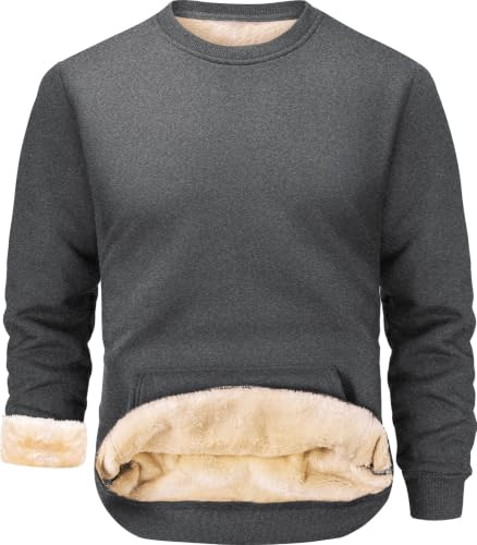 Peakwell Men's Fleece Lined Sweatshirts Winter Thermal Jumpers Sweater | Fleece Lined, Kangaroo Pocket, Crew Neck, Sherpa Lined, Thermal, Long Sleeve, Thick, Warm, Casual, Lounge Wear, Streetwear