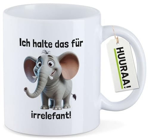 Huuraa Kaffeetasse Ich halte das für irrelefant Elefant Meme Geschenk | Motivtasse 330ml Weiß Keramik Tasse mit Spruch Kaffeebecher Geschenkidee Becher mit Motiv
