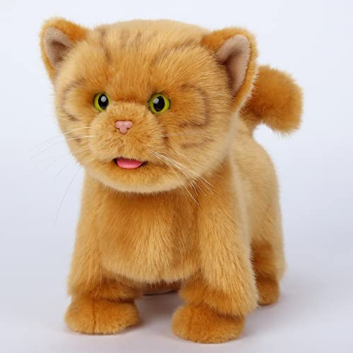 CU-MATE Electronic Walking Orange Cats, Realistic Interactive Puppy Pet Toy Cat, Walking, Barking,Wagging Tail & Talking,Present Pet Gifts for 3+ Year Boys Girls
