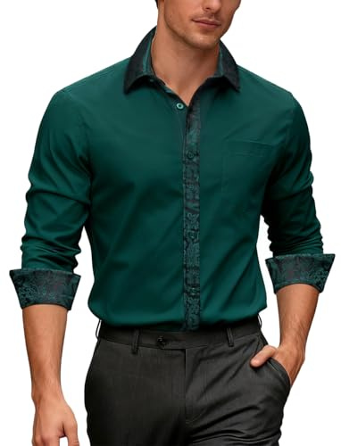 Ailisus Men's Forest Green Shirts Long Sleeve Outer Contrast Casual Regular Fit Button Down Dress Shirts Designer Tops for Party Business Wedding