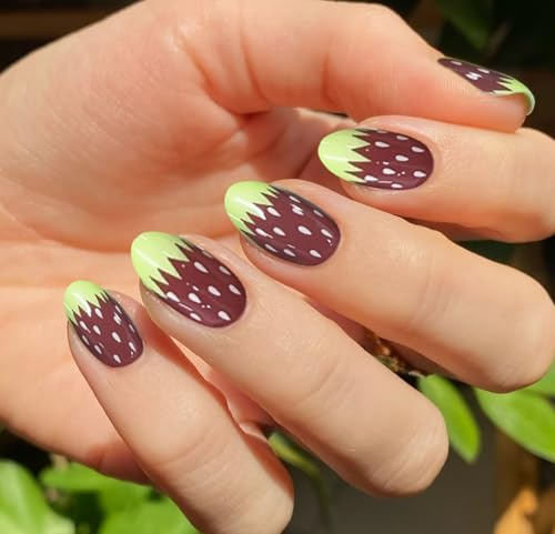 JMEOWIO Gel Nail Stickers Strawberry Semi Cured Gel Nail Strips Wraps UV/LED Nails Art Design Decoration Accessories