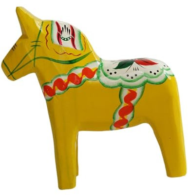 Gralara 1 Stücke Schwedische Dalapferd Dala Statue, Schwedischen Hölzernen Dala Pferd Figur, Holz Schwedisches Dala-Pferd-Figur, Vintage Schwedische Hölzerne Dala Pferd Figur Statue Skulptur, Gelb