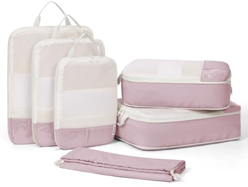 Narwey 6 Set Compression Packing Cubes for Suitcases, Travel Packing Cubes for Backpack Suitcase Organiser Bags Home Storage Shoes Bags for Carry on Hand Luggage Travel Essentials Bag (Pink)