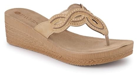 Embellished Wedge Toe Post Sandals - Gold Size 6