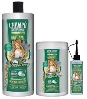 PACK DE DONA FLORA RAPUNZEL, CHAMPU 1000 ML, MASCARILLA 1000 ML Y TONICO 70 ML