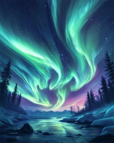 RKFLGEW Diy Perlenstickerei Set Mit Perlen Vollbild Fantasie-Aurora-Landschaft Kreuzstich-Set Mit Perlen, Gestempeltes Stickset Für Erwachsene, Wandkunst 30x40cm